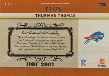 2007 Playoff National Treasures - Timeline Material HOF #T-TT Thurman Thomas Back
