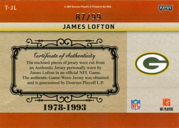2007 Playoff National Treasures - Timeline Material NFL #T-JL James Lofton Back