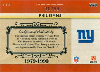 2007 Playoff National Treasures - Timeline Material NFL #T-PS Phil Simms Back