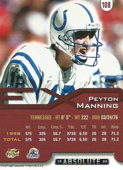 1999 Playoff Absolute EXP #108 Peyton Manning Back