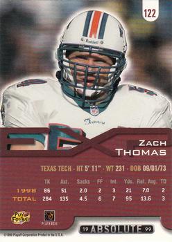 1999 Playoff Absolute EXP #122 Zach Thomas Back