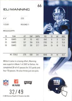 2007 Playoff NFL Playoffs - Black Metalized #66 Eli Manning Back