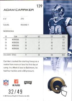 2007 Playoff NFL Playoffs - Black Metalized #139 Adam Carriker Back