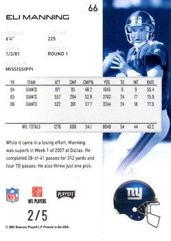 2007 Playoff NFL Playoffs - Black Proof #66 Eli Manning Back