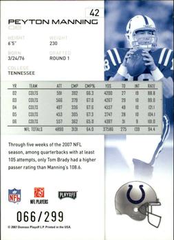 2007 Playoff NFL Playoffs - Gold #42 Peyton Manning Back