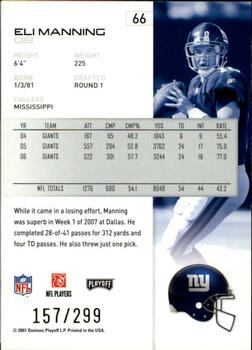 2007 Playoff NFL Playoffs - Gold #66 Eli Manning Back