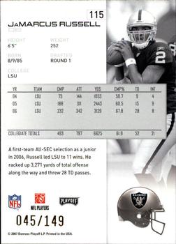 2007 Playoff NFL Playoffs - Gold Metalized #115 JaMarcus Russell Back