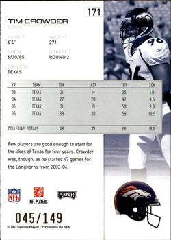 2007 Playoff NFL Playoffs - Gold Metalized #171 Tim Crowder Back