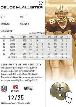 2007 Playoff NFL Playoffs - Materials Gold #59 Deuce McAllister Back