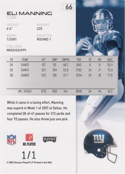 2007 Playoff NFL Playoffs - Platinum #66 Eli Manning Back
