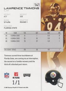 2007 Playoff NFL Playoffs - Platinum #141 Lawrence Timmons Back