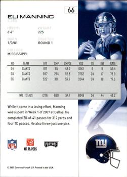 2007 Playoff NFL Playoffs - Red Proof #66 Eli Manning Back