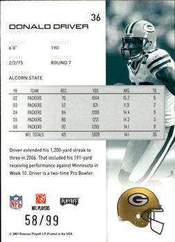 2007 Playoff NFL Playoffs - Silver Holofoil #36 Donald Driver Back