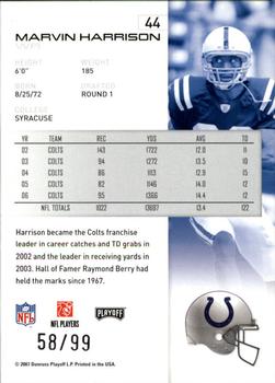 2007 Playoff NFL Playoffs - Silver Holofoil #44 Marvin Harrison Back