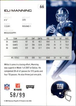 2007 Playoff NFL Playoffs - Silver Holofoil #66 Eli Manning Back
