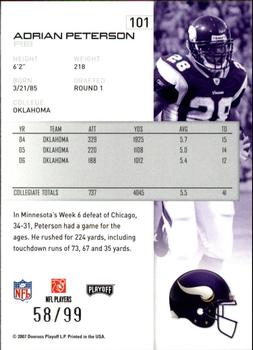 2007 Playoff NFL Playoffs - Silver Holofoil #101 Adrian Peterson Back