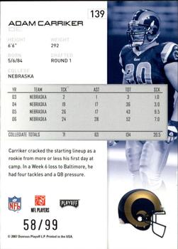 2007 Playoff NFL Playoffs - Silver Holofoil #139 Adam Carriker Back