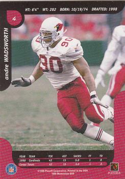 1999 Playoff Momentum SSD #4 Andre Wadsworth Back