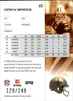 2007 Playoff NFL Playoffs - Silver Metalized #60 Drew Brees Back