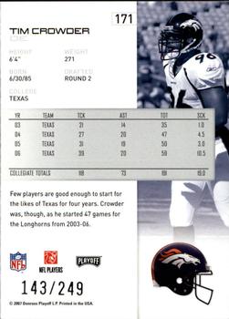 2007 Playoff NFL Playoffs - Silver Metalized #171 Tim Crowder Back