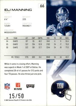 2007 Playoff NFL Playoffs - Silver Proof #66 Eli Manning Back