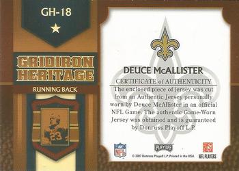 2007 Playoff Prestige - Gridiron Heritage #GH-18 Deuce McAllister Back