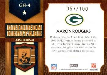 2007 Playoff Prestige - Gridiron Heritage Foil #GH-4 Aaron Rodgers Back
