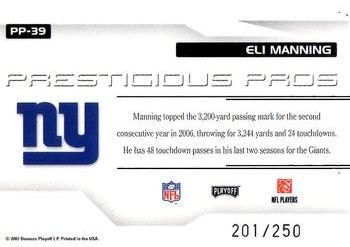 2007 Playoff Prestige - Prestigious Pros Purple #PP-39 Eli Manning Back