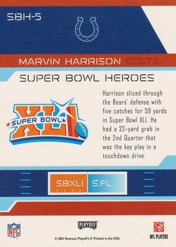 2007 Playoff Prestige - Super Bowl Heroes #SBH-5 Marvin Harrison Back