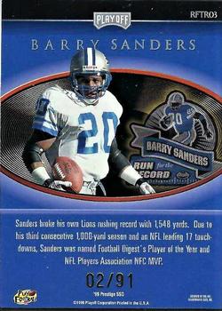 1999 Playoff Prestige SSD - Barry Sanders #RFTR03 Barry Sanders Back