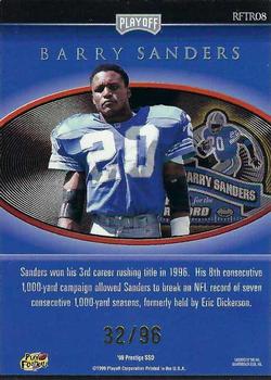 1999 Playoff Prestige SSD - Barry Sanders #RFTR08 Barry Sanders Back