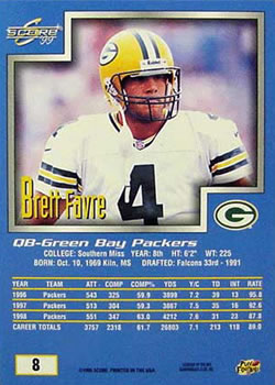 1999 Score #8 Brett Favre Back