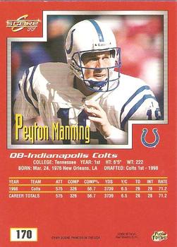 1999 Score #170 Peyton Manning Back