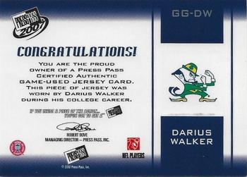 2007 Press Pass - Gridiron Gamers Jerseys Silver #GG-DW Darius Walker Back