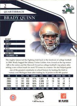 2007 Press Pass - Reflectors #2 Brady Quinn Back