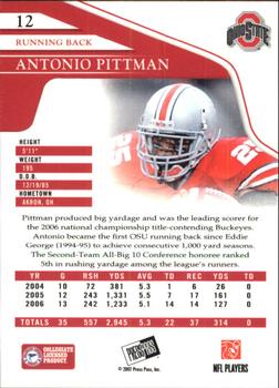 2007 Press Pass - Reflectors #12 Antonio Pittman Back