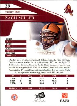 2007 Press Pass - Reflectors #39 Zach Miller Back
