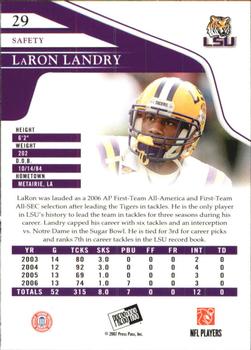 2007 Press Pass - Reflectors Blue #29 LaRon Landry Back