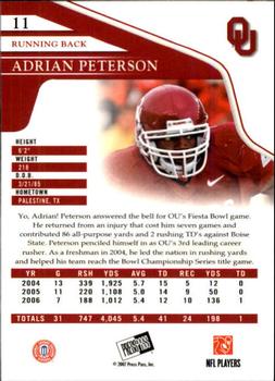 2007 Press Pass - Reflectors Proof #11 Adrian Peterson Back