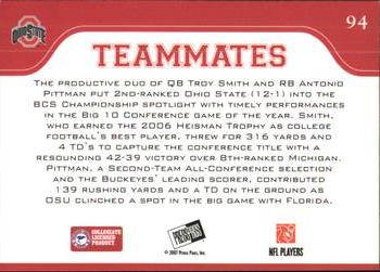 2007 Press Pass - Reflectors Proof #94 Troy Smith / Antonio Pittman Back
