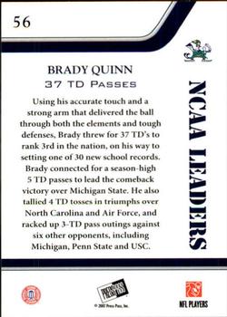 2007 Press Pass - Reflectors Solo #56 Brady Quinn Back