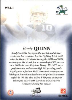 2007 Press Pass - Wal-Mart Exclusive #WM-1 Brady Quinn  Back