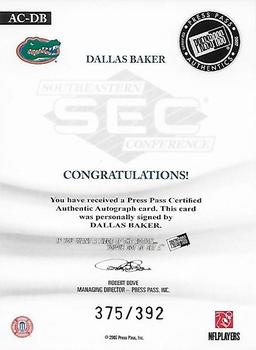 2007 Press Pass Legends - All Conference Autographs Gold #AC-DB Dallas Baker Back