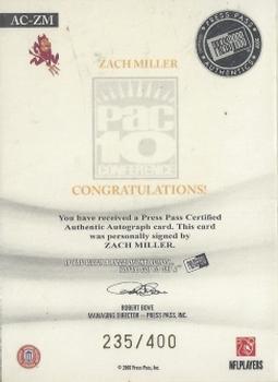 2007 Press Pass Legends - All Conference Autographs Gold #AC-ZM Zach Miller Back