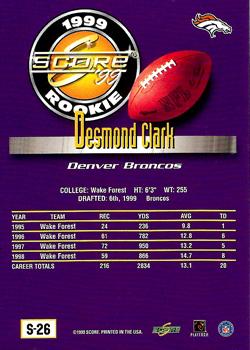 1999 Score Supplemental #S-26 Desmond Clark Back