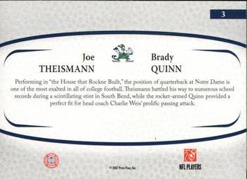 2007 Press Pass Legends - Alumni Association #3 Joe Theismann / Brady Quinn Back