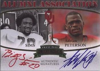2007 Press Pass Legends - Alumni Association Autographs #BSAPR1 Billy Sims Red Ink / Adrian Peterson Blue Ink Front