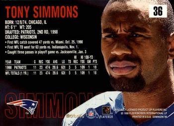 1999 SkyBox Dominion #36 Tony Simmons Back
