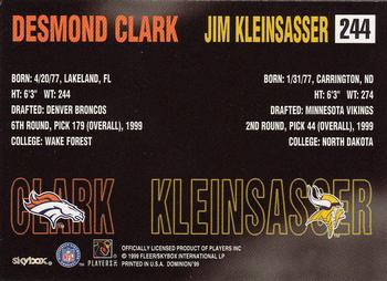1999 SkyBox Dominion #244 Desmond Clark / Jim Kleinsasser Back