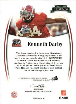 2007 Press Pass Legends - Autographs #NNO Kenneth Darby Back